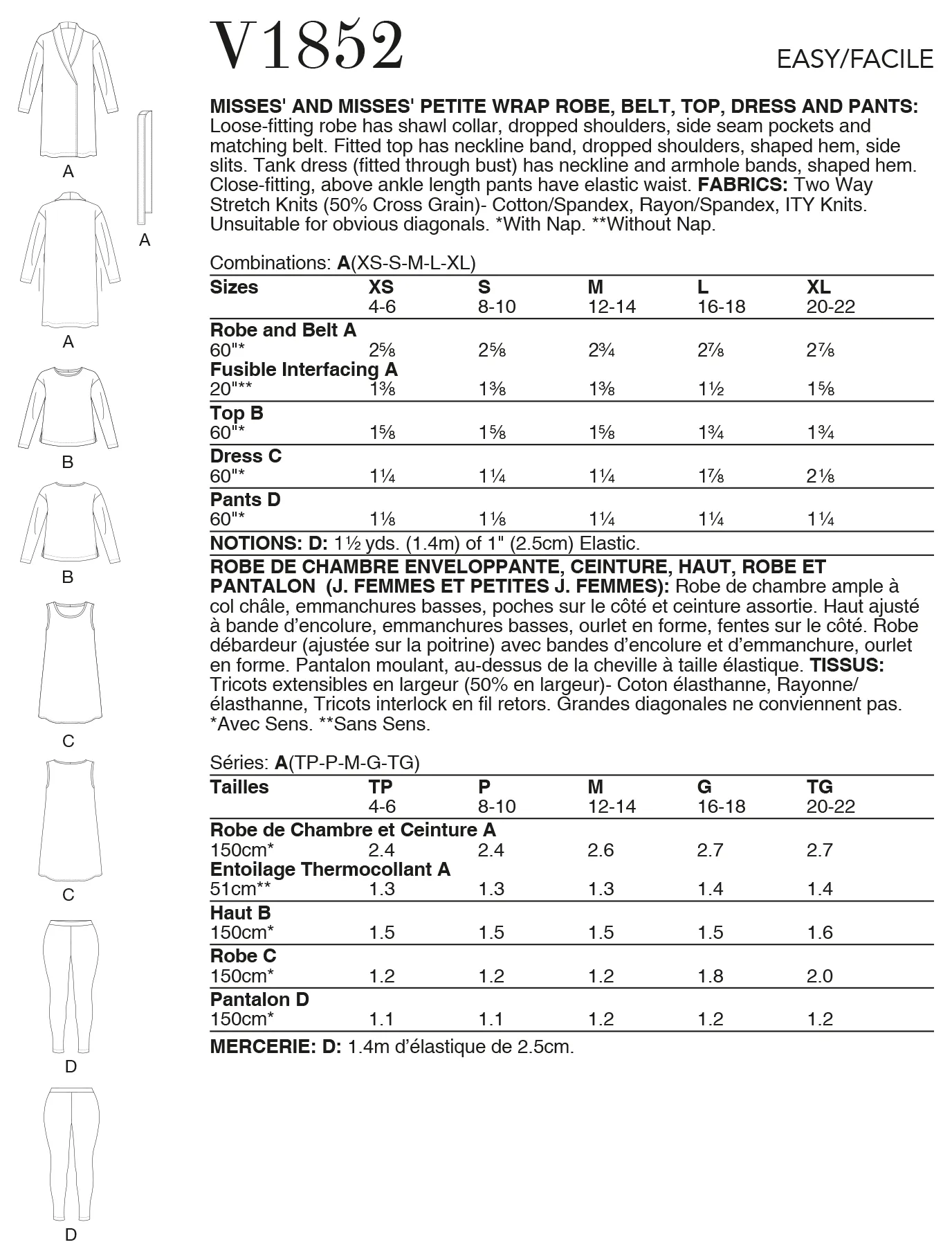 Vogue Pattern V1852 Misses/Petite Sleepwear