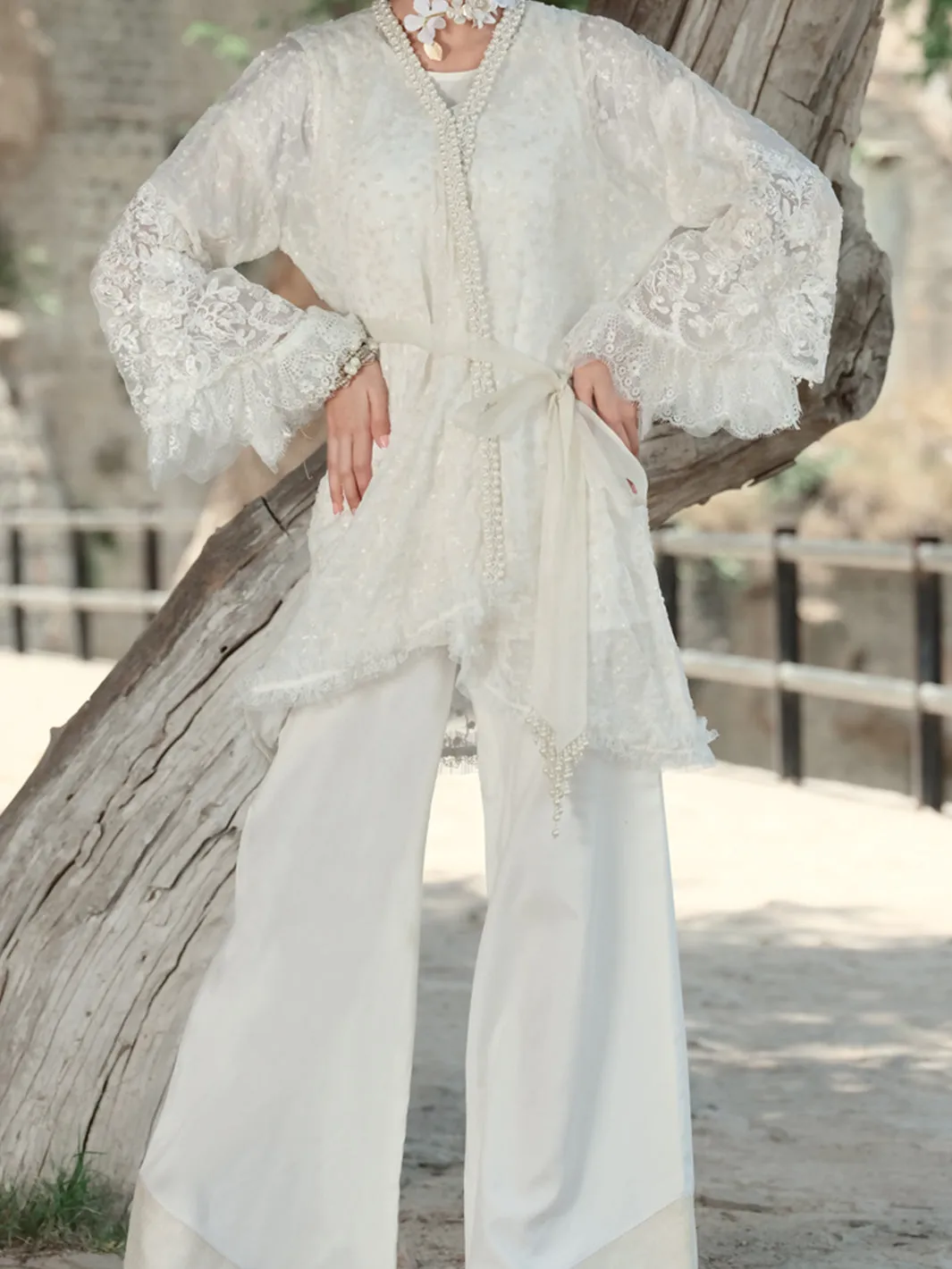 White Chiffon 2 Piece Formal Suit - LS-259