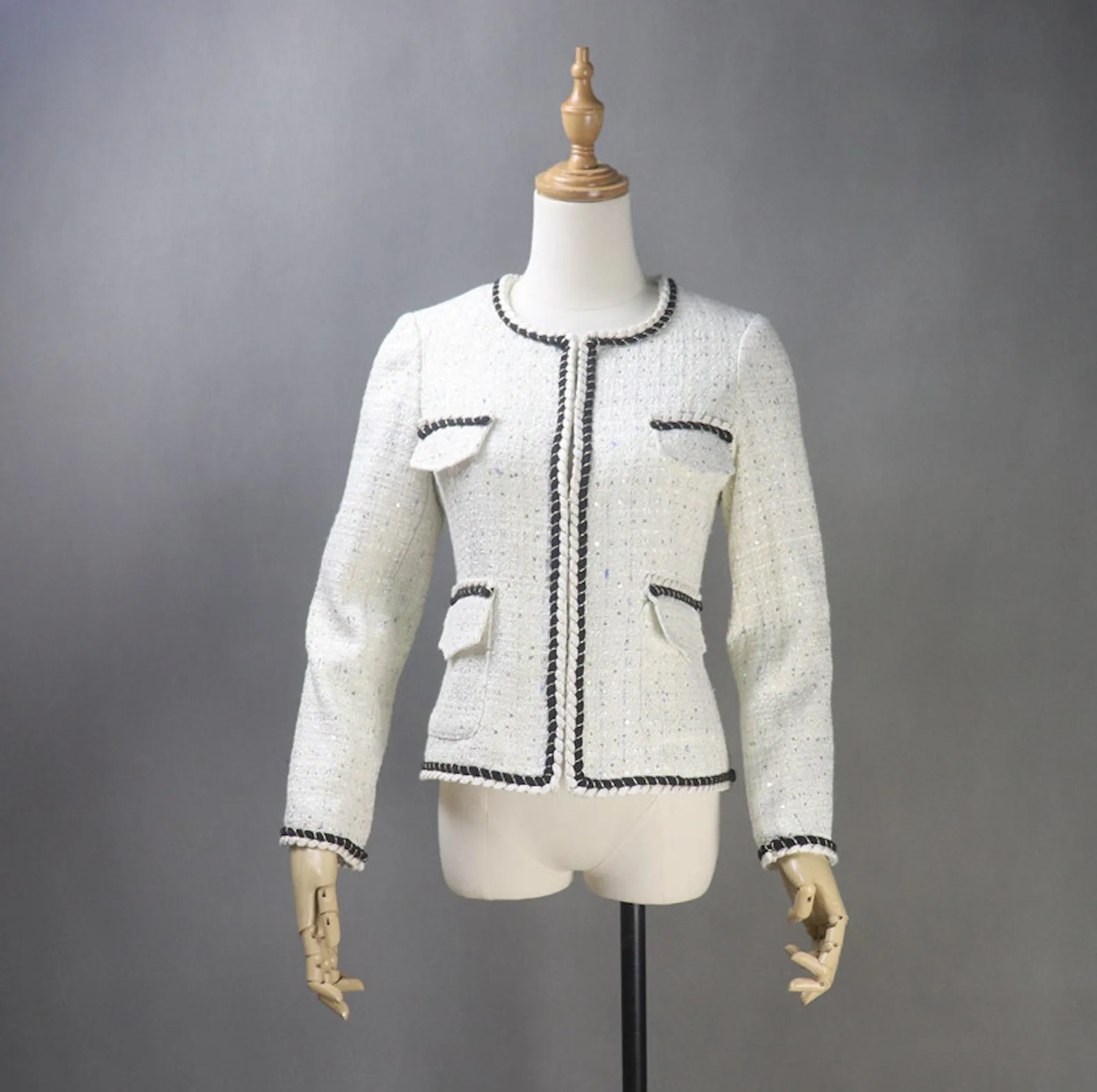 White Multicolour CUSTOM MADE Jacket Blazer Sequinned for Women