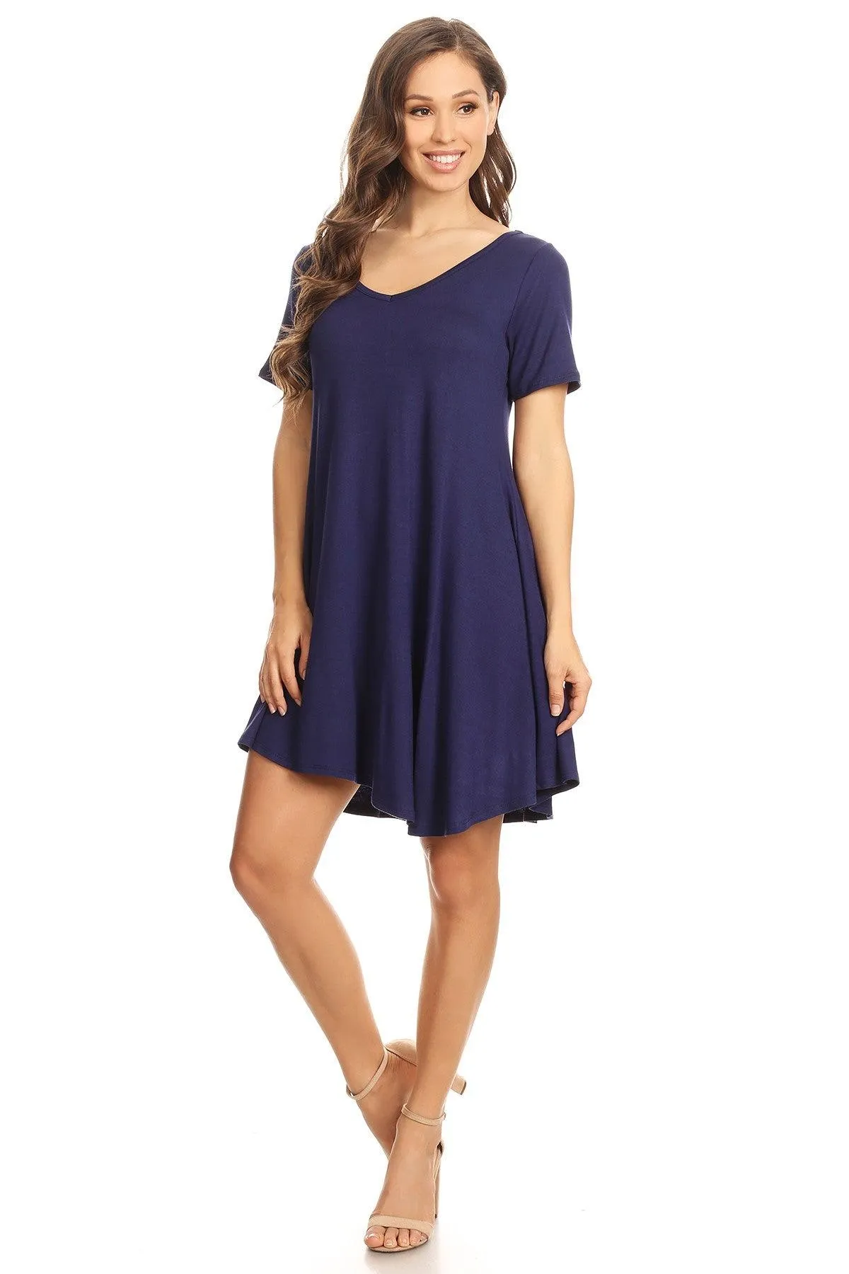 Women's Casual V-Neck Short Sleeves Solid Casual Dress