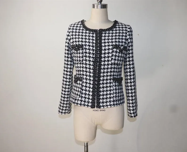 Women's Designer Inspired Custom Made Tweed Hounds tooth Blazer   Skirt Suit