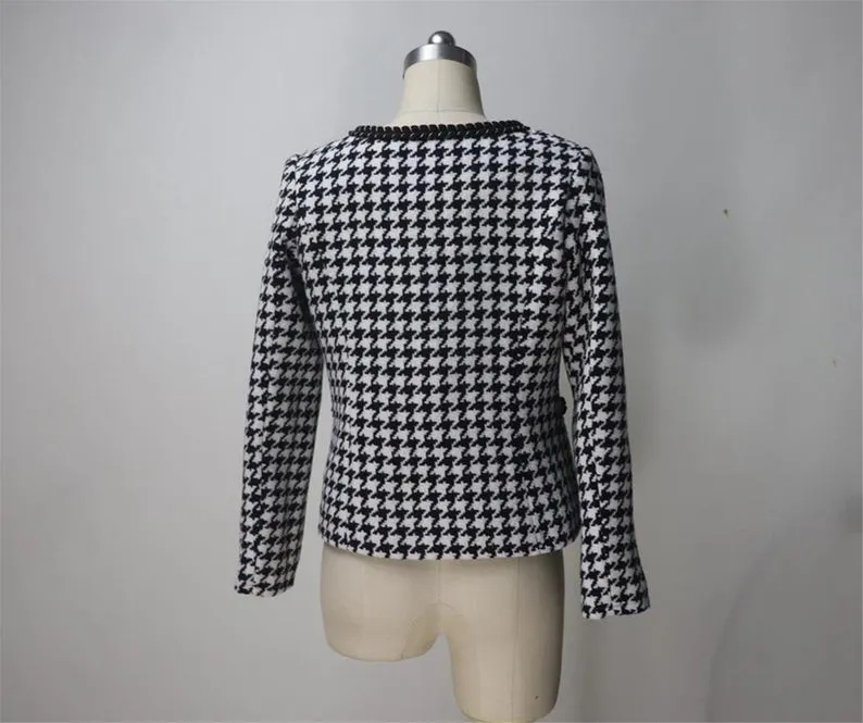 Women's Designer Inspired Custom Made Tweed Hounds tooth Blazer   Skirt Suit