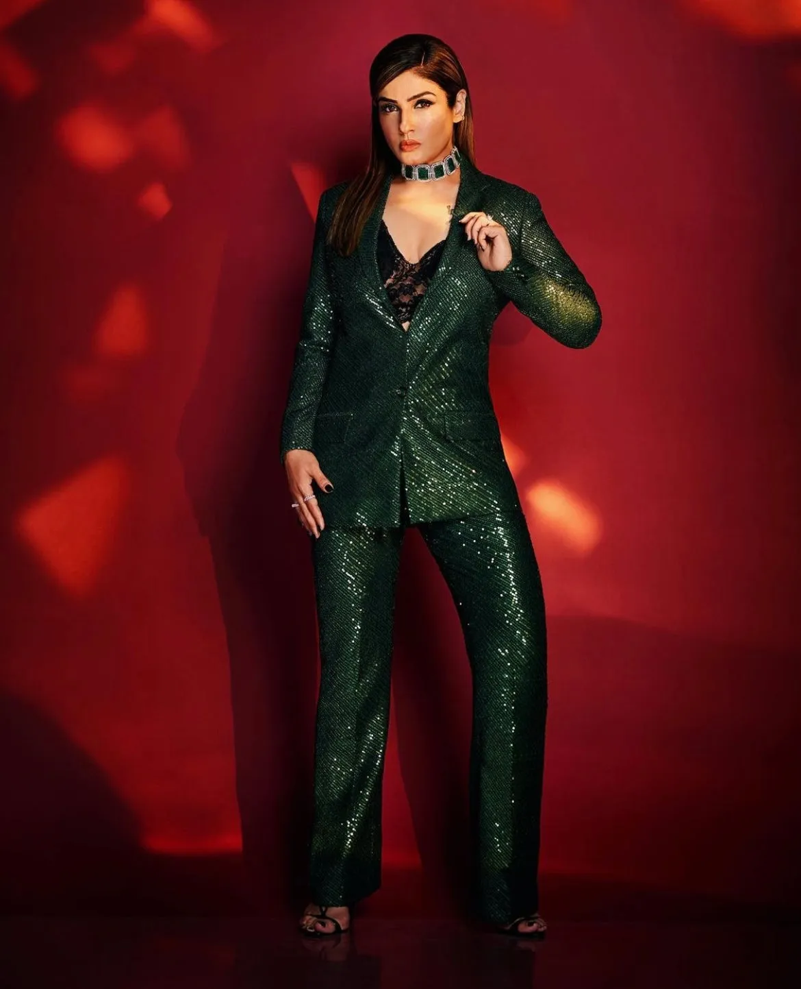 Women's Office Party Green Sequin Suit