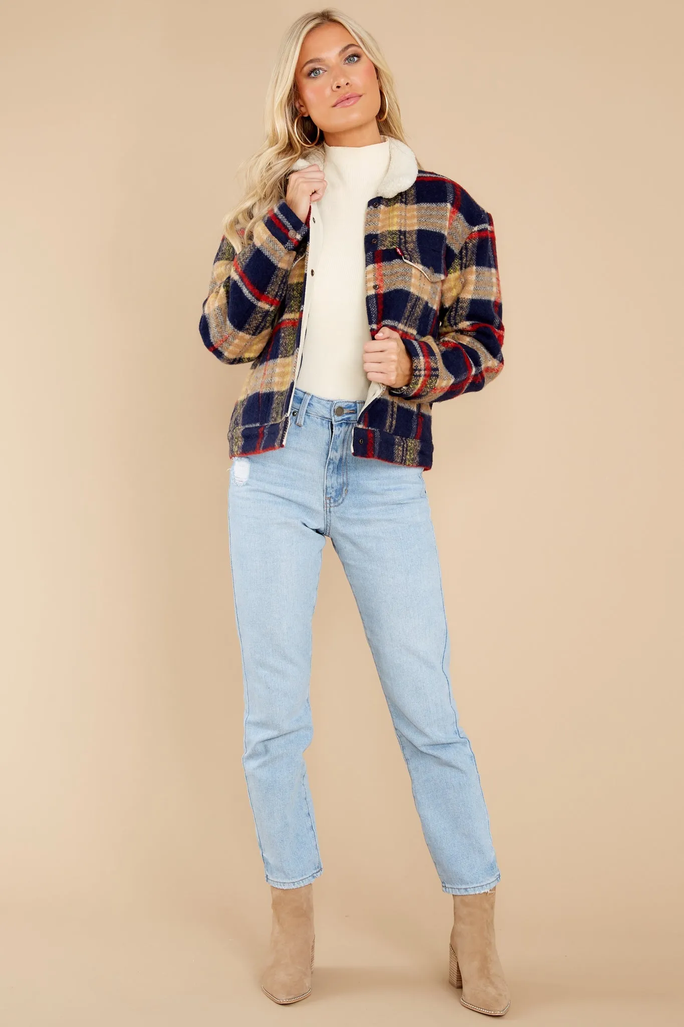 Wool Plaid Trucker Jacket